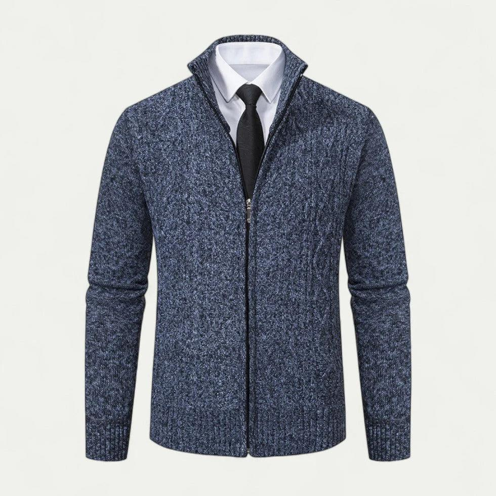 Herren Strickcardigan mit Reißverschluss und Stehkragen-Men Sweaters-Alpenkind