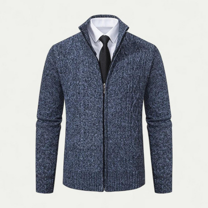 Herren Strickcardigan mit Reißverschluss und Stehkragen-Men Sweaters-Alpenkind