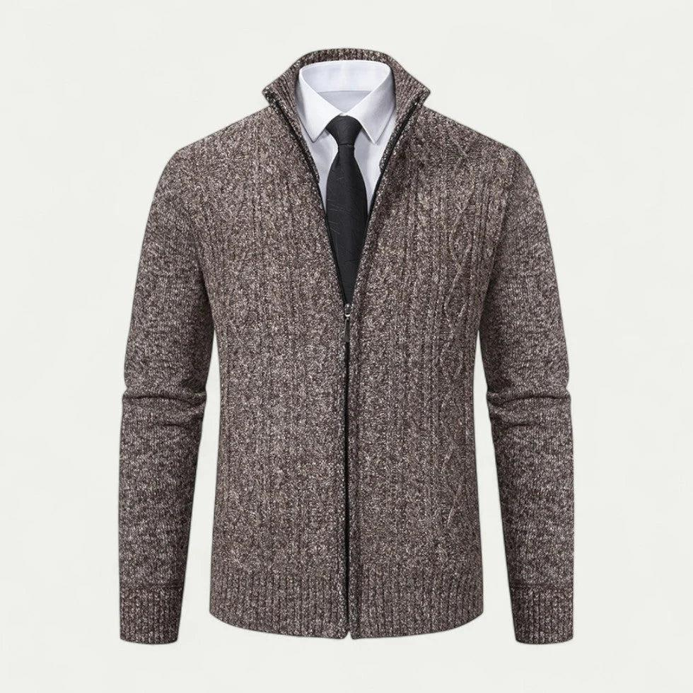 Herren Strickcardigan mit Reißverschluss und Stehkragen-Men Sweaters-Alpenkind