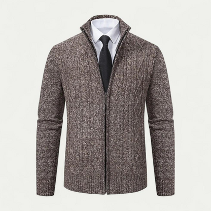 Herren Strickcardigan mit Reißverschluss und Stehkragen-Men Sweaters-Alpenkind