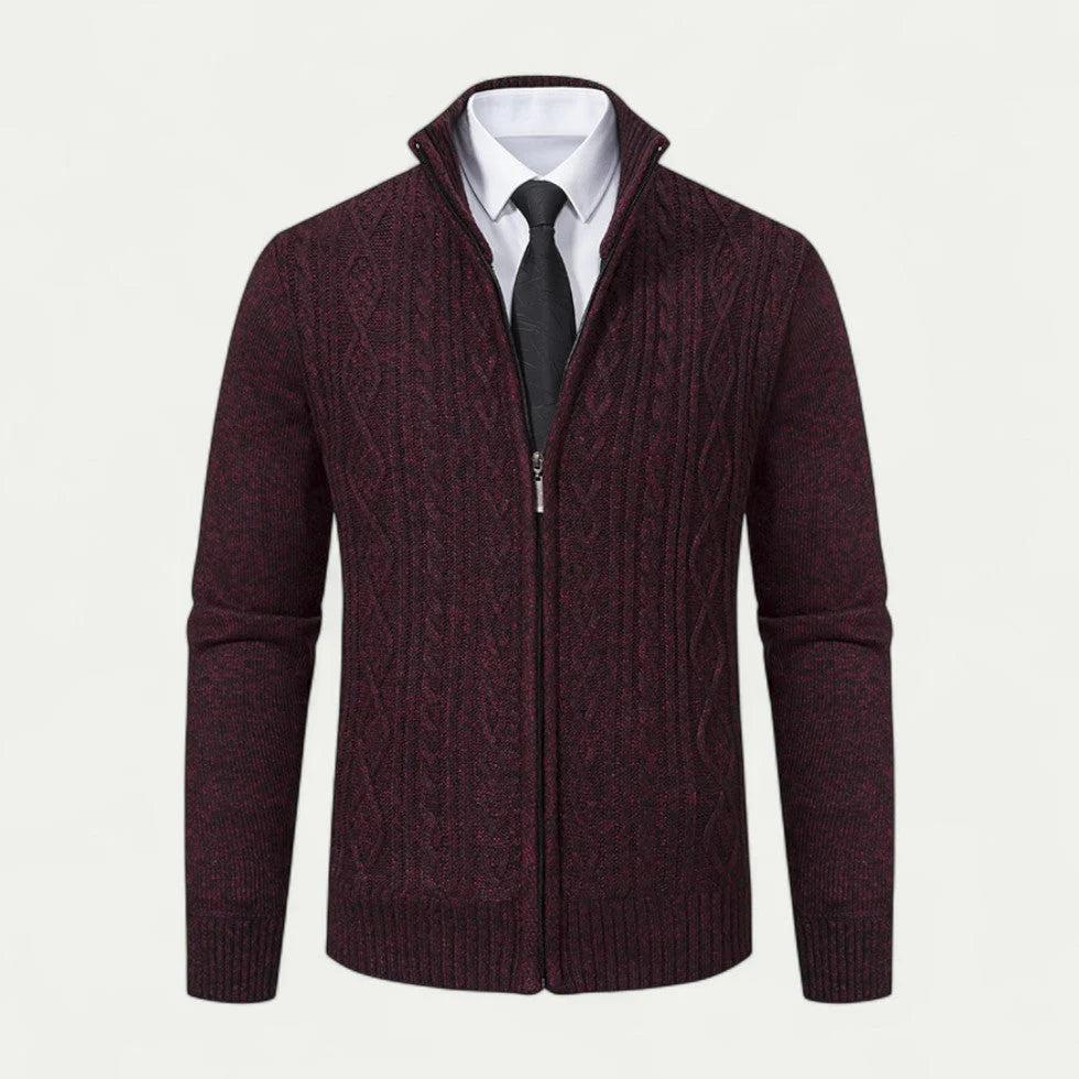 Herren Strickcardigan mit Reißverschluss und Stehkragen-Men Sweaters-Alpenkind