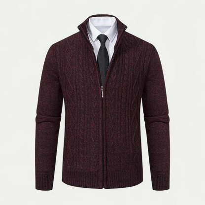 Herren Strickcardigan mit Reißverschluss und Stehkragen-Men Sweaters-Alpenkind