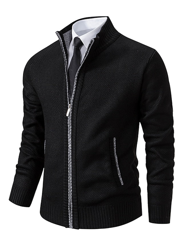 Herren-Strickjacke mit durchgehendem Reißverschluss und Rippstrick-Cardigan for men-Alpenkind