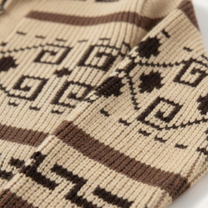 Herren-Strickjacke mit geometrischem Muster, Reißverschluss und Schalkragen-Cardigan for men-Alpenkind