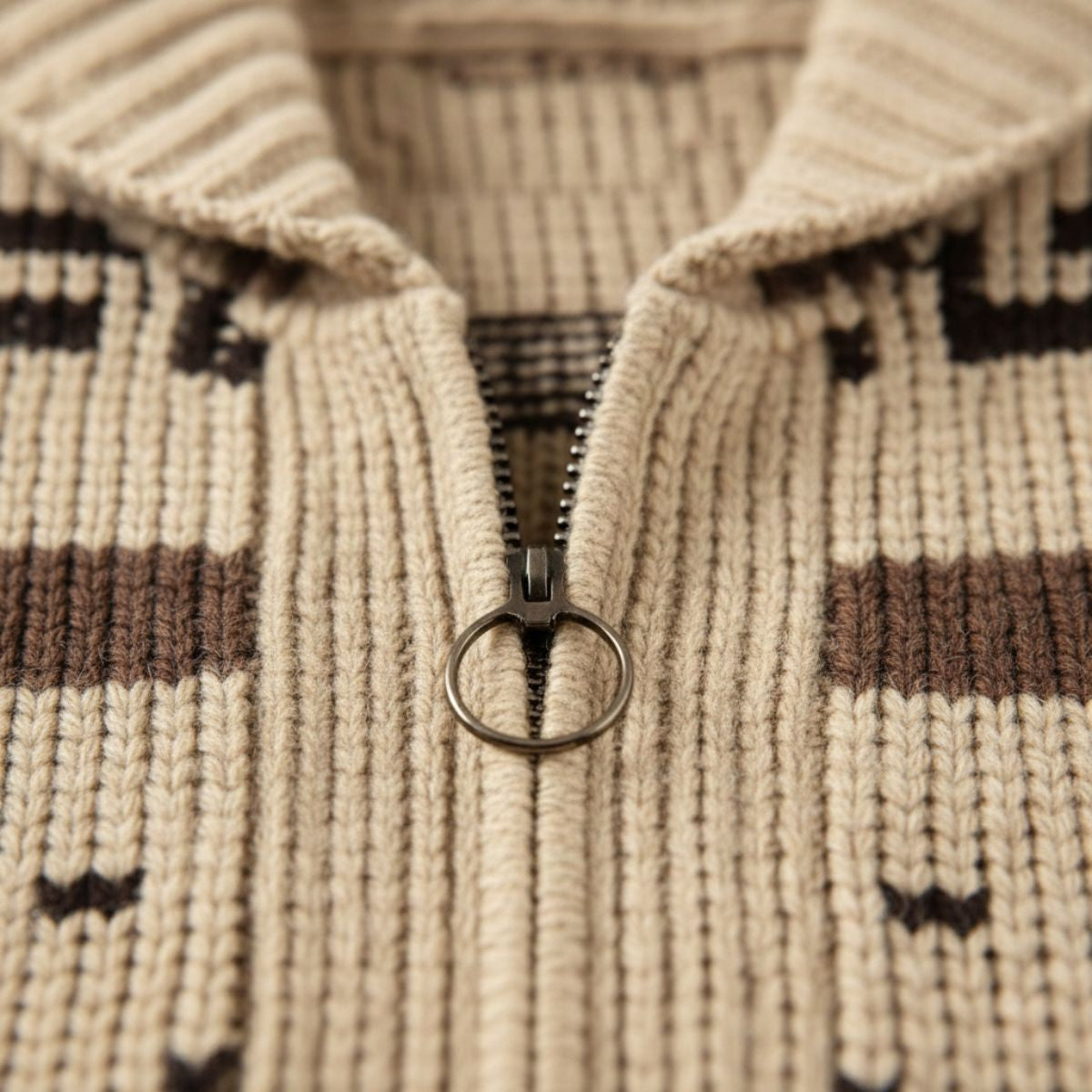 Herren-Strickjacke mit geometrischem Muster, Reißverschluss und Schalkragen-Cardigan for men-Alpenkind