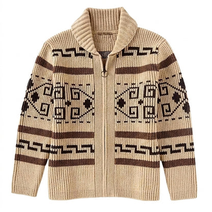 Herren-Strickjacke mit geometrischem Muster, Reißverschluss und Schalkragen-Cardigan for men-Alpenkind