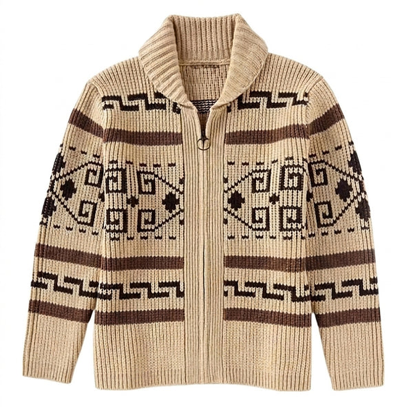 Herren-Strickjacke mit geometrischem Muster, Reißverschluss und Schalkragen-Cardigan for men-Alpenkind