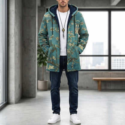 Herren-Strickjacke mit Kapuze und Kunstdruck-Cardigan for men-Alpenkind