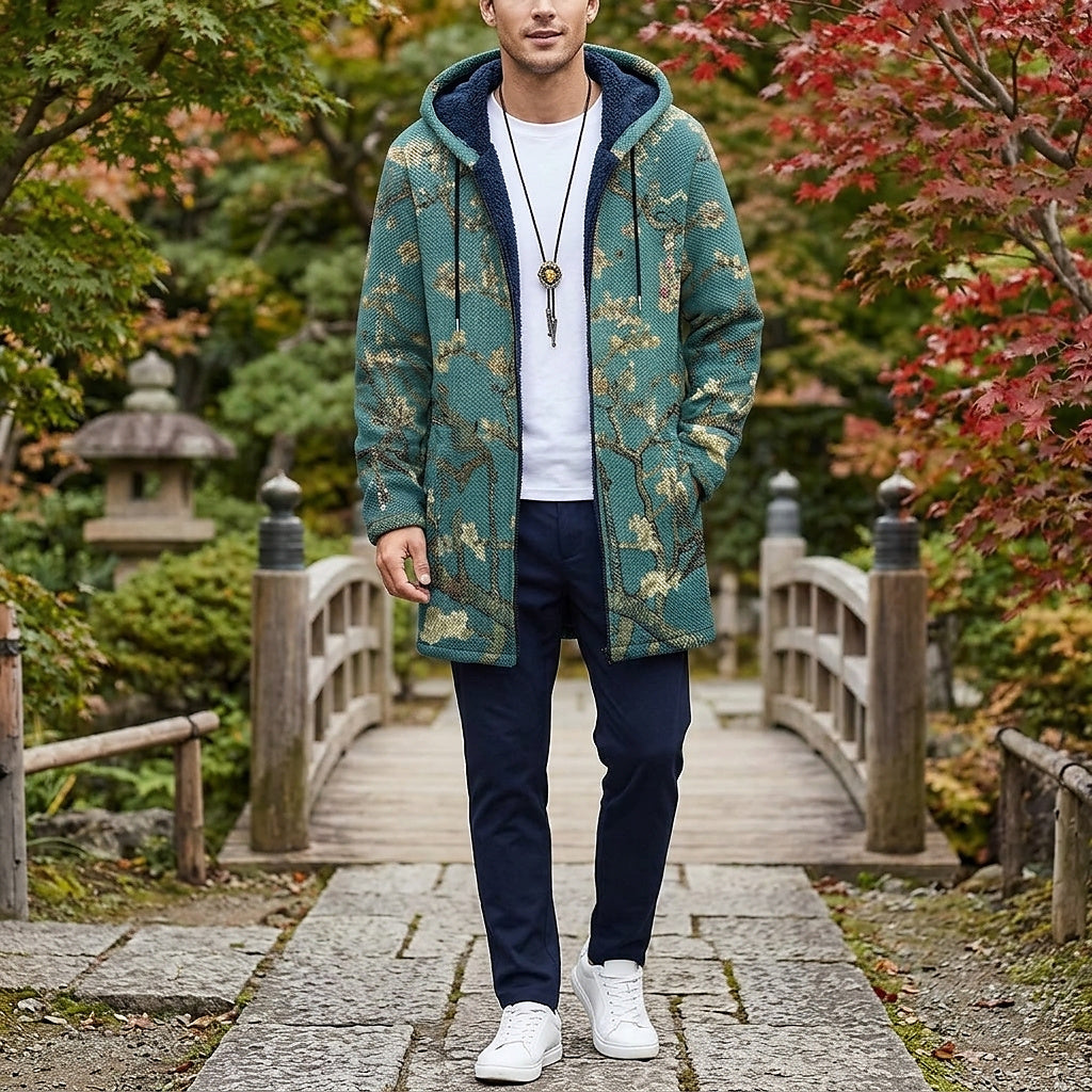 Herren-Strickjacke mit Kapuze und Kunstdruck-Cardigan for men-Alpenkind