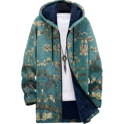 Herren-Strickjacke mit Kapuze und Kunstdruck-Cardigan for men-Alpenkind
