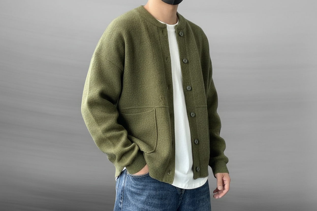 Herren Strickjacke mit Knopfleiste und Rundhalsausschnitt-Men Cardigans-Alpenkind