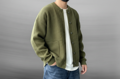 Herren Strickjacke mit Knopfleiste und Rundhalsausschnitt-Men Cardigans-Alpenkind