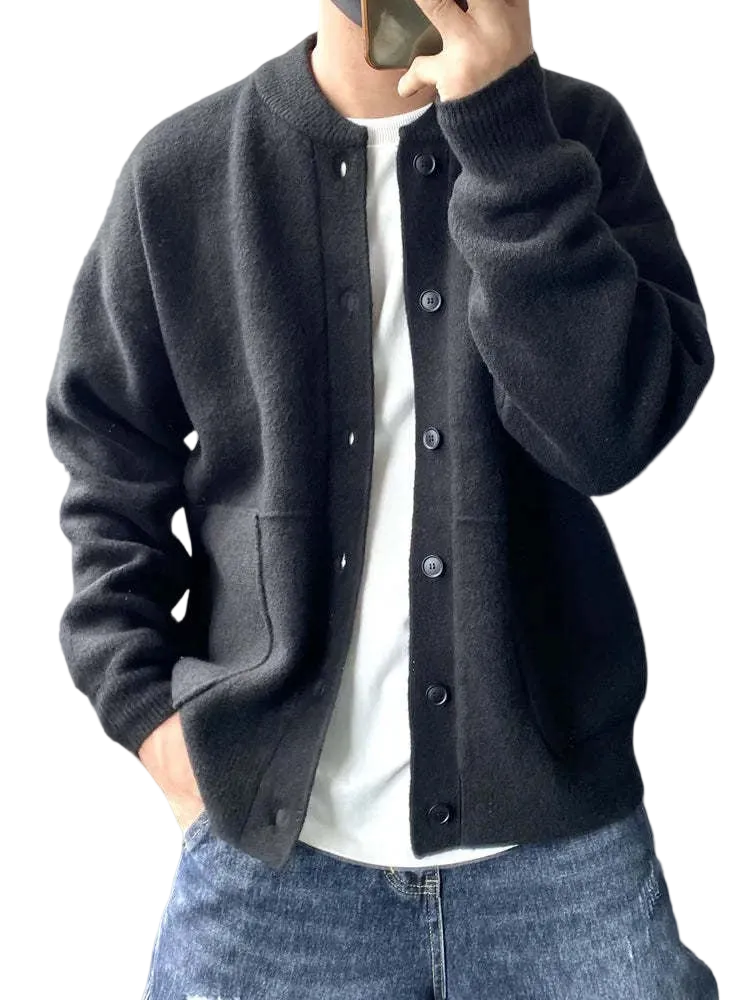 Herren Strickjacke mit Knopfleiste und Rundhalsausschnitt-Men Cardigans-Alpenkind