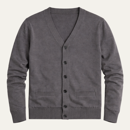 Herren Strickjacke mit Knopfleiste, V-Ausschnitt und Rippbündchen-Men Cardigans-Alpenkind