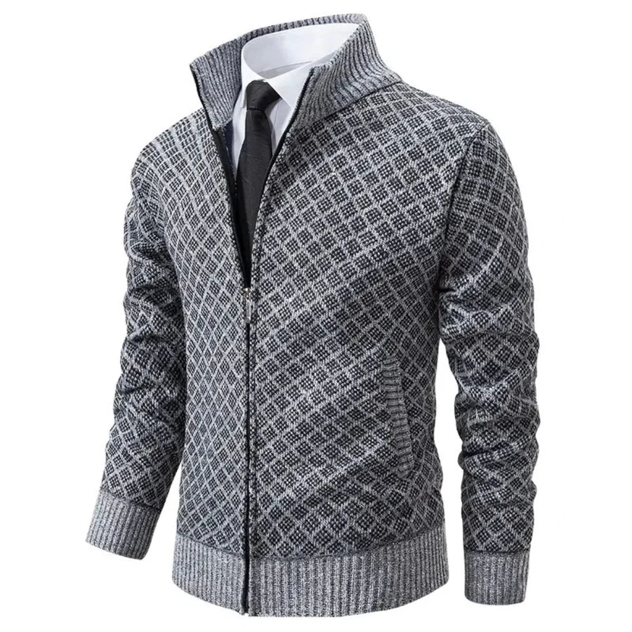Herren Strickjacke mit Reißverschluss und Stehkragen-Men Sweaters-Alpenkind
