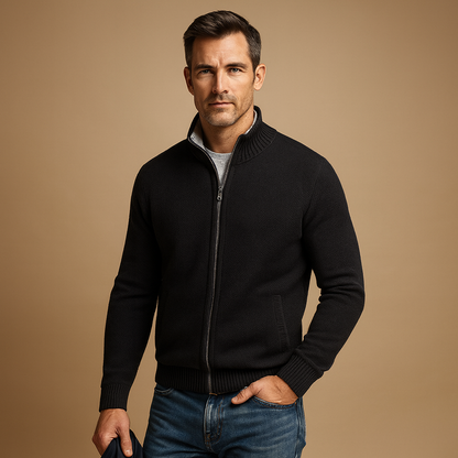 Herren-Strickjacke mit Reißverschluss und Stehkragen-Jackets for men-Alpenkind