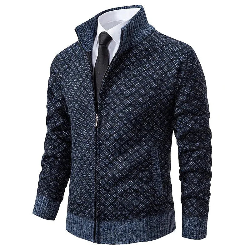Herren Strickjacke mit Reißverschluss und Stehkragen-Men Sweaters-Alpenkind