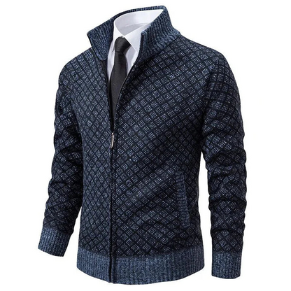 Herren Strickjacke mit Reißverschluss und Stehkragen-Men Sweaters-Alpenkind