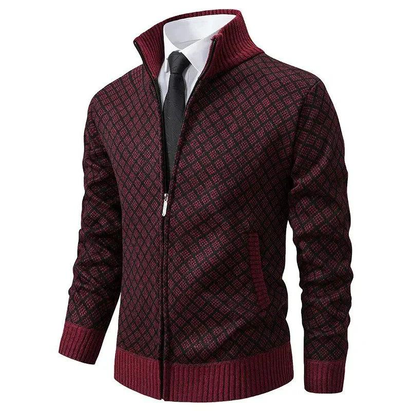 Herren Strickjacke mit Reißverschluss und Stehkragen-Men Sweaters-Alpenkind