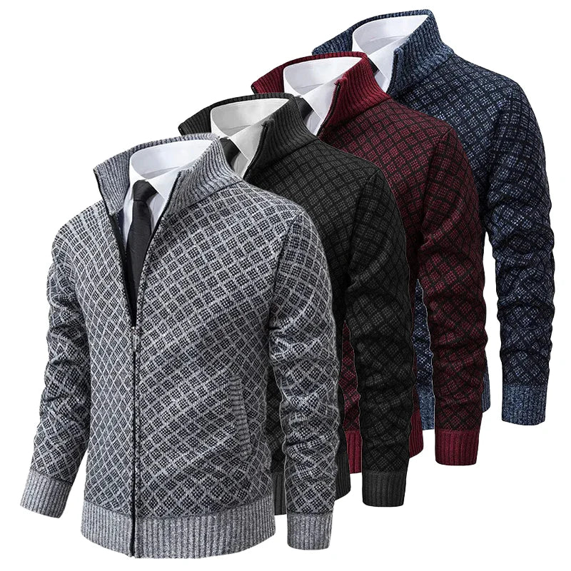 Herren Strickjacke mit Reißverschluss und Stehkragen-Men Sweaters-Alpenkind