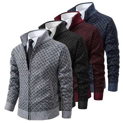 Herren Strickjacke mit Reißverschluss und Stehkragen-Men Sweaters-Alpenkind