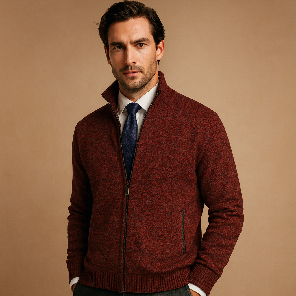 Herren-Strickjacke mit Reißverschluss und Stehkragen-Jackets for men-Alpenkind