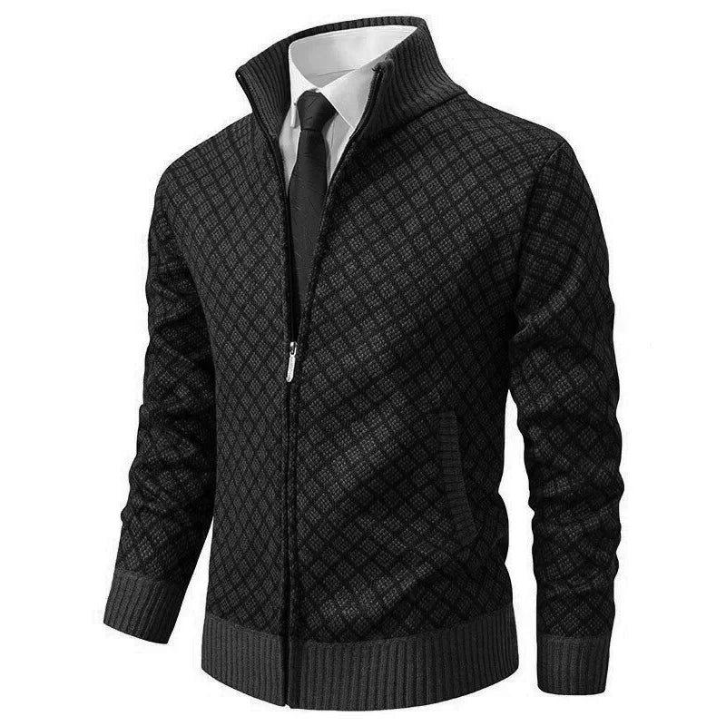 Herren Strickjacke mit Reißverschluss und Stehkragen-Men Sweaters-Alpenkind