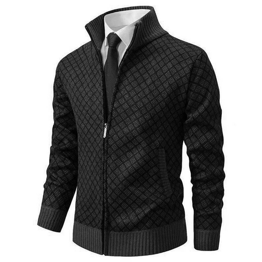 Herren Strickjacke mit Reißverschluss und Stehkragen-Men Sweaters-Alpenkind
