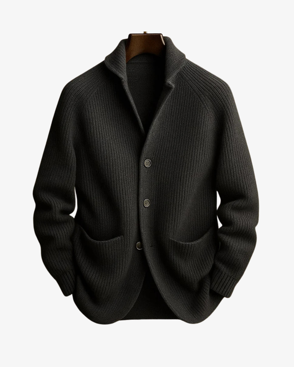 Herren-Strickjacke mit Rippenstruktur und Schalkragen-Cardigan for men-Alpenkind