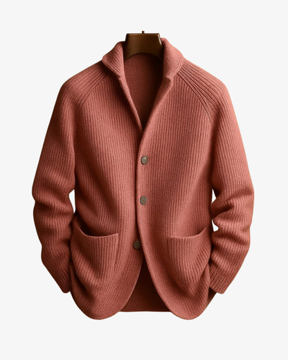 Herren-Strickjacke mit Rippenstruktur und Schalkragen-Cardigan for men-Alpenkind