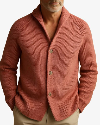 Herren-Strickjacke mit Rippenstruktur und Schalkragen-Cardigan for men-Alpenkind