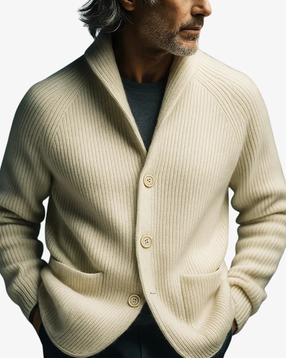 Herren-Strickjacke mit Rippenstruktur und Schalkragen-Cardigan for men-Alpenkind