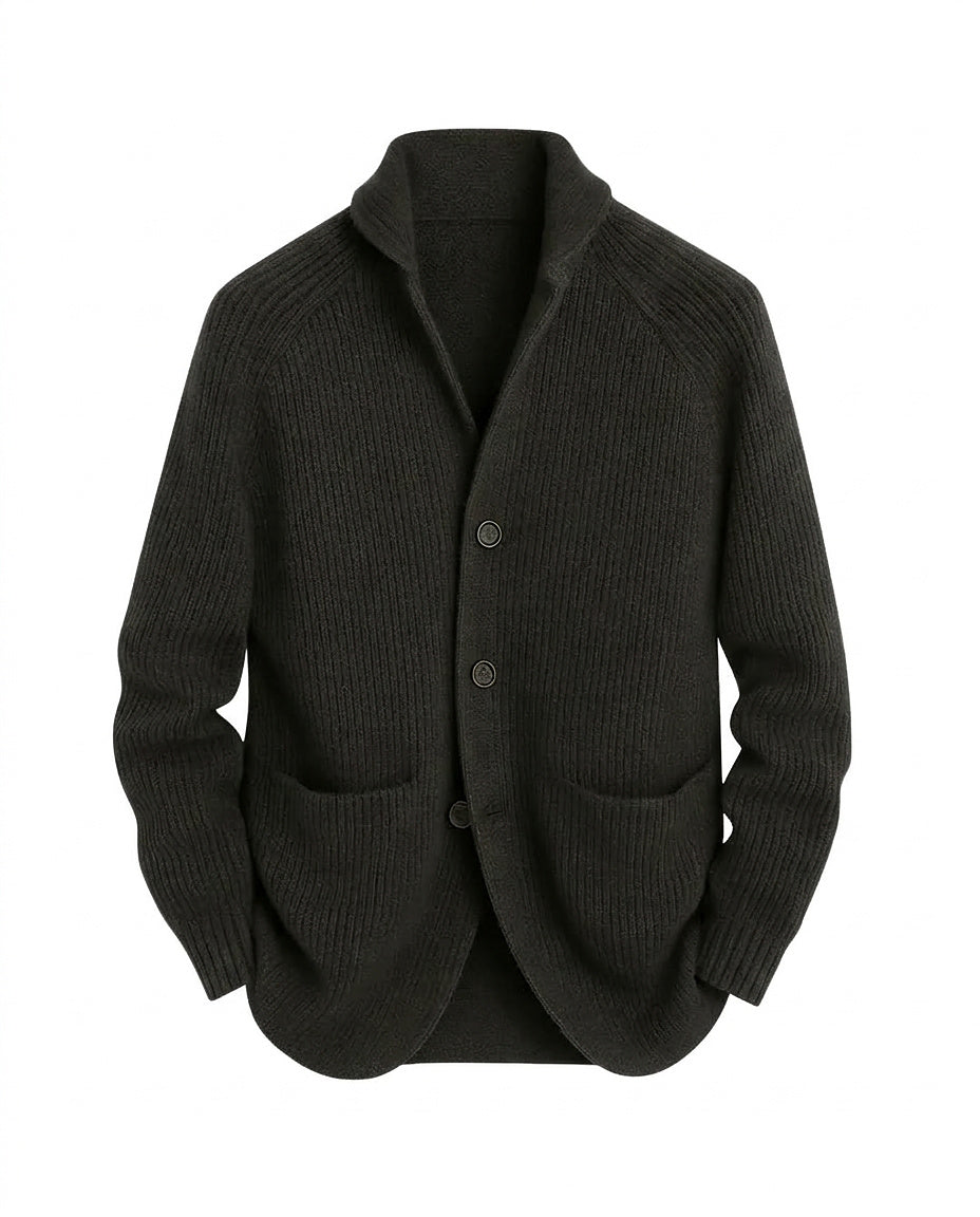 Herren-Strickjacke mit Rippenstruktur und Schalkragen-Cardigan for men-Alpenkind