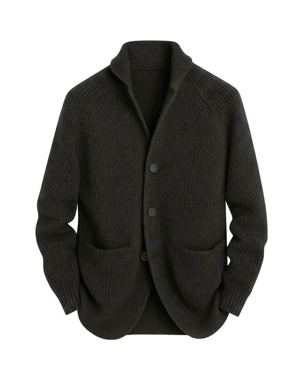 Herren-Strickjacke mit Rippenstruktur und Schalkragen-Cardigan for men-Alpenkind