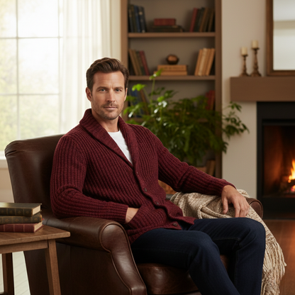Herren-Strickjacke mit Schalkragen und grobem Strickmuster-Cardigan for men-Alpenkind