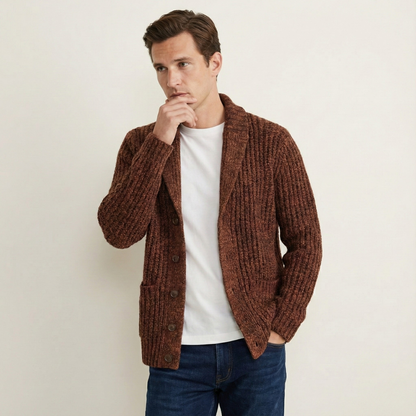 Herren-Strickjacke mit Schalkragen und grobem Strickmuster-Cardigan for men-Alpenkind