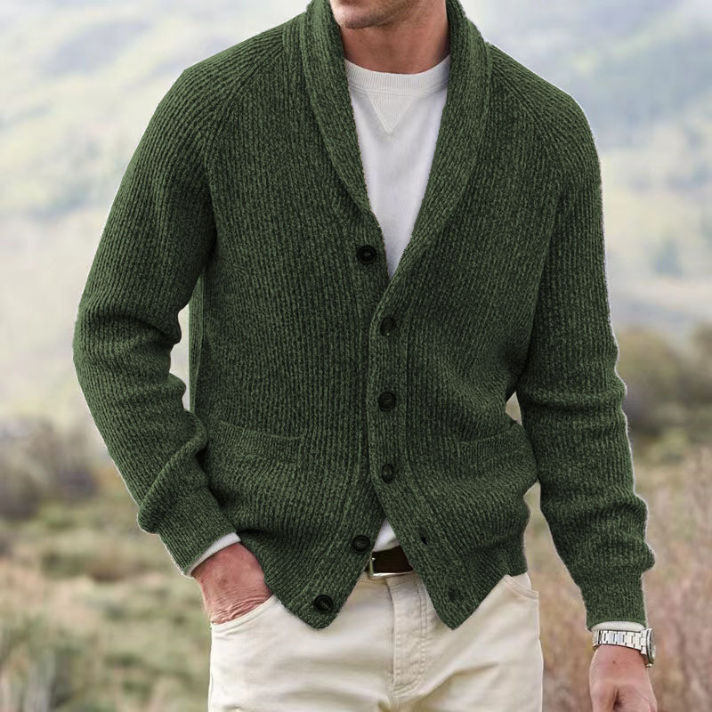 Herren-Strickjacke mit Schalkragen und grobem Strickmuster-Cardigan for men-Alpenkind