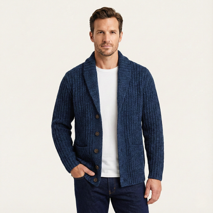 Herren-Strickjacke mit Schalkragen und grobem Strickmuster-Cardigan for men-Alpenkind