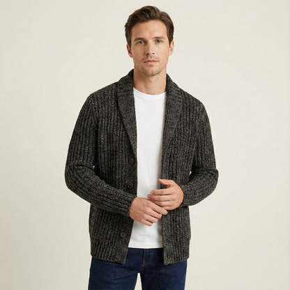 Herren-Strickjacke mit Schalkragen und grobem Strickmuster-Cardigan for men-Alpenkind