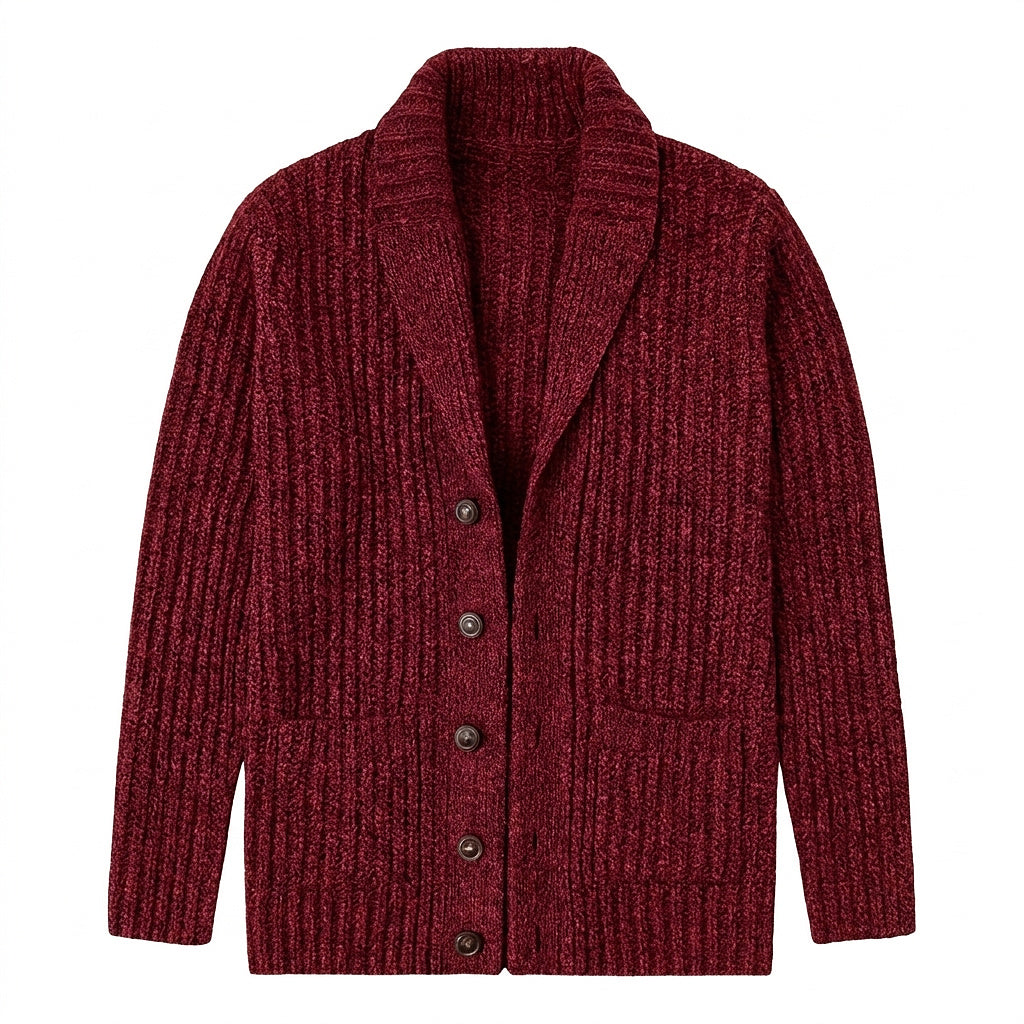 Herren-Strickjacke mit Schalkragen und grobem Strickmuster-Cardigan for men-Alpenkind
