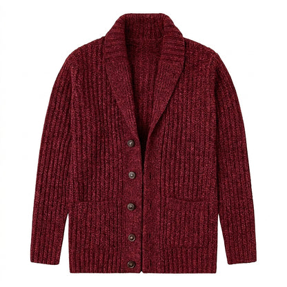 Herren-Strickjacke mit Schalkragen und grobem Strickmuster-Cardigan for men-Alpenkind