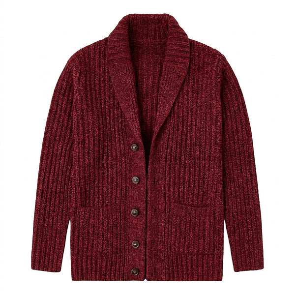 Herren-Strickjacke mit Schalkragen und grobem Strickmuster-Cardigan for men-Alpenkind
