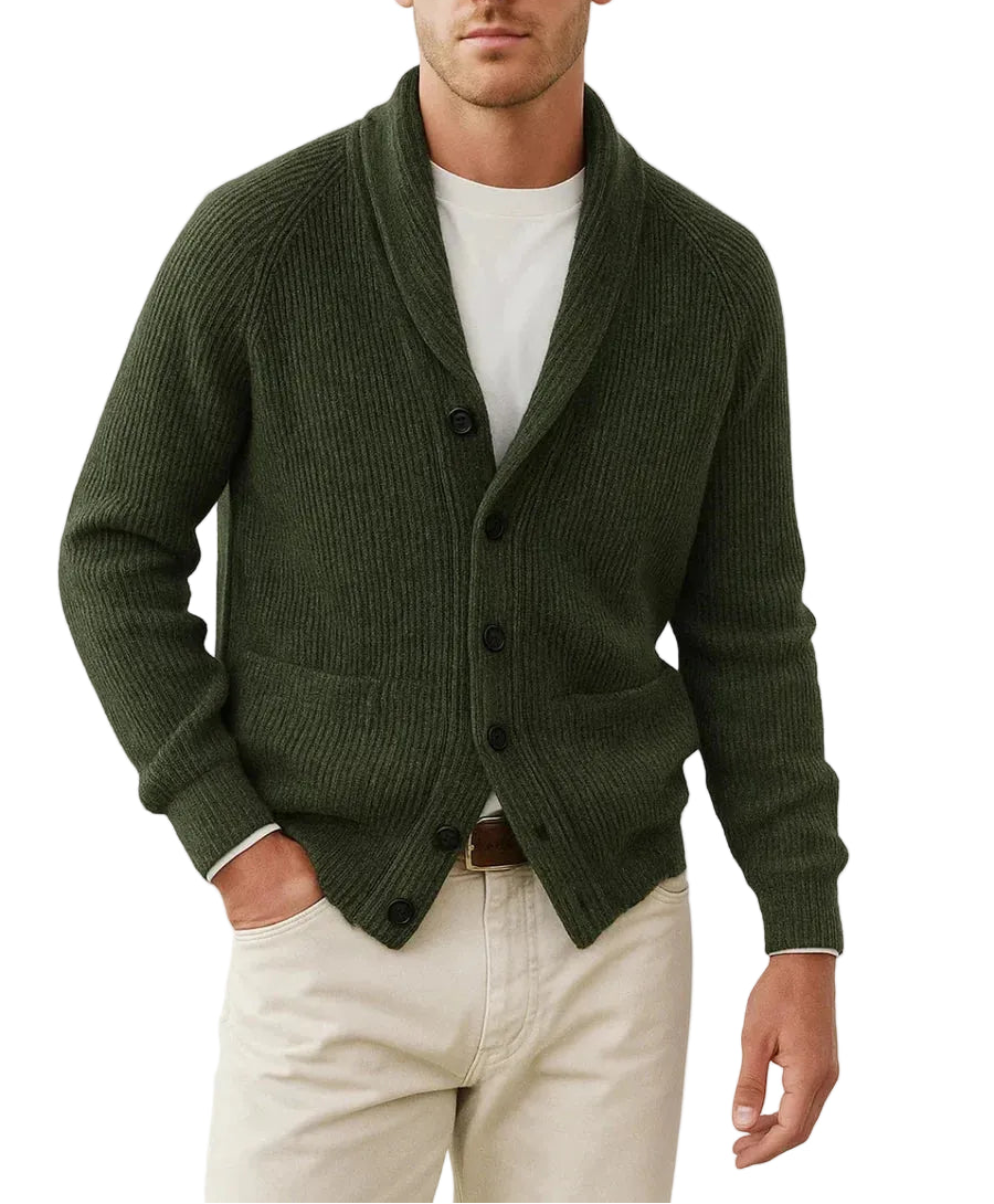 Herren-Strickjacke mit Schalkragen und Knopfverschluss-Men Cardigans-Alpenkind