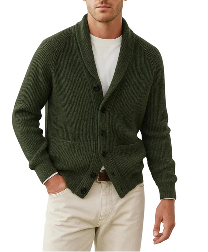 Herren-Strickjacke mit Schalkragen und Knopfverschluss-Men Cardigans-Alpenkind