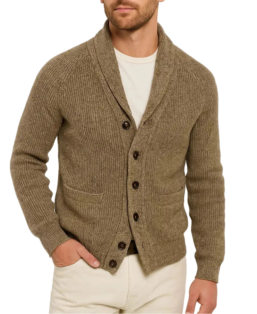 Herren-Strickjacke mit Schalkragen und Knopfverschluss-Men Cardigans-Alpenkind
