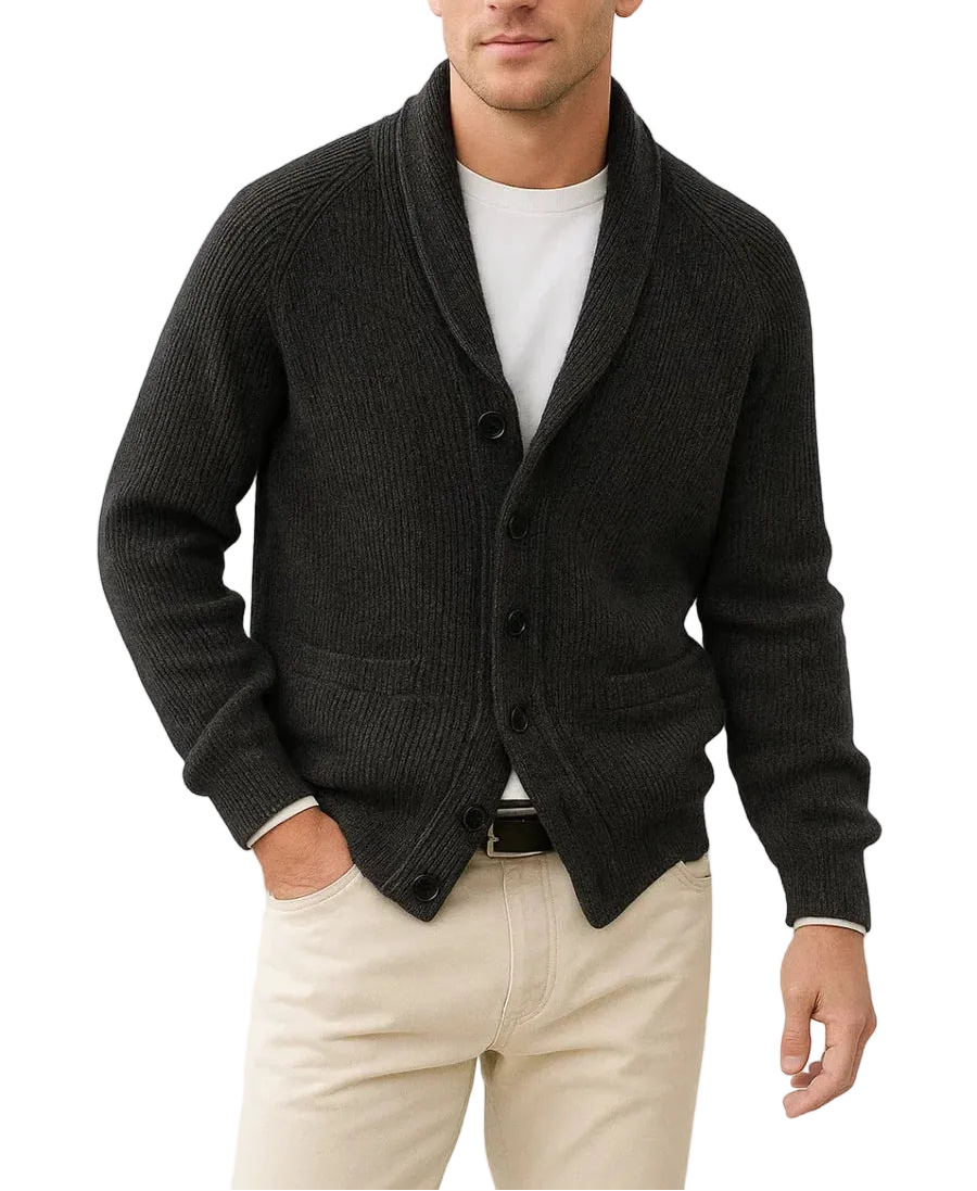 Herren-Strickjacke mit Schalkragen und Knopfverschluss-Men Cardigans-Alpenkind