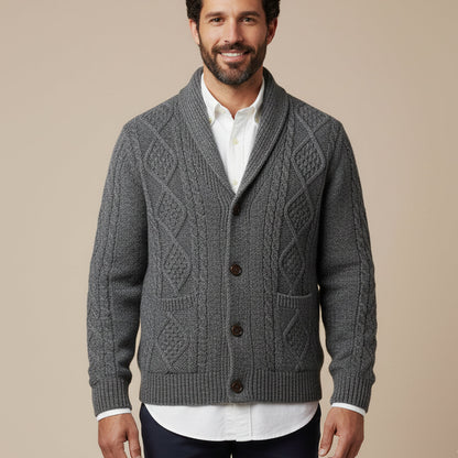 Herren-Strickjacke mit Schalkragen und Zopfmuster-Cardigan for men-Alpenkind