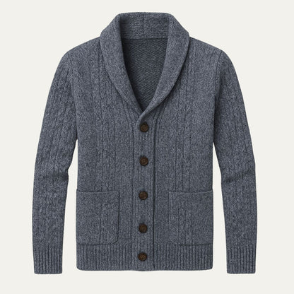 Herren-Strickjacke mit Schalkragen und Zopfmuster-Cardigan for men-Alpenkind