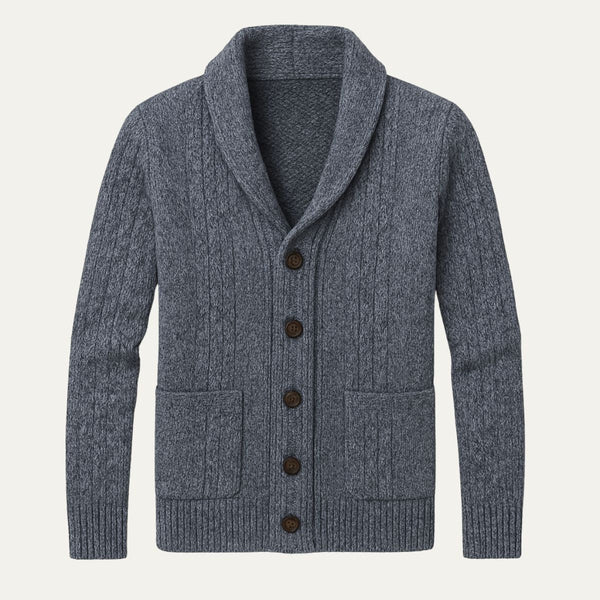 Herren-Strickjacke mit Schalkragen und Zopfmuster-Cardigan for men-Alpenkind