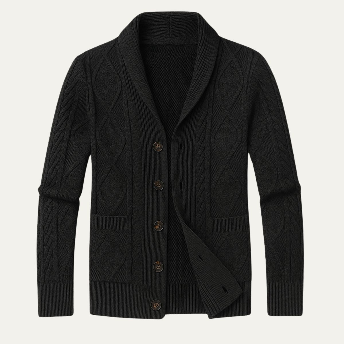 Herren-Strickjacke mit Schalkragen und Zopfmuster-Cardigan for men-Alpenkind